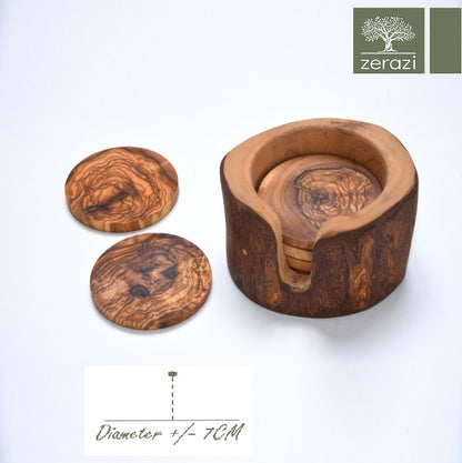 Zerazi | 6 coasters set In A Rustic Box | Olive Wood | Entirely Handcrafted | Durable | Hygienic