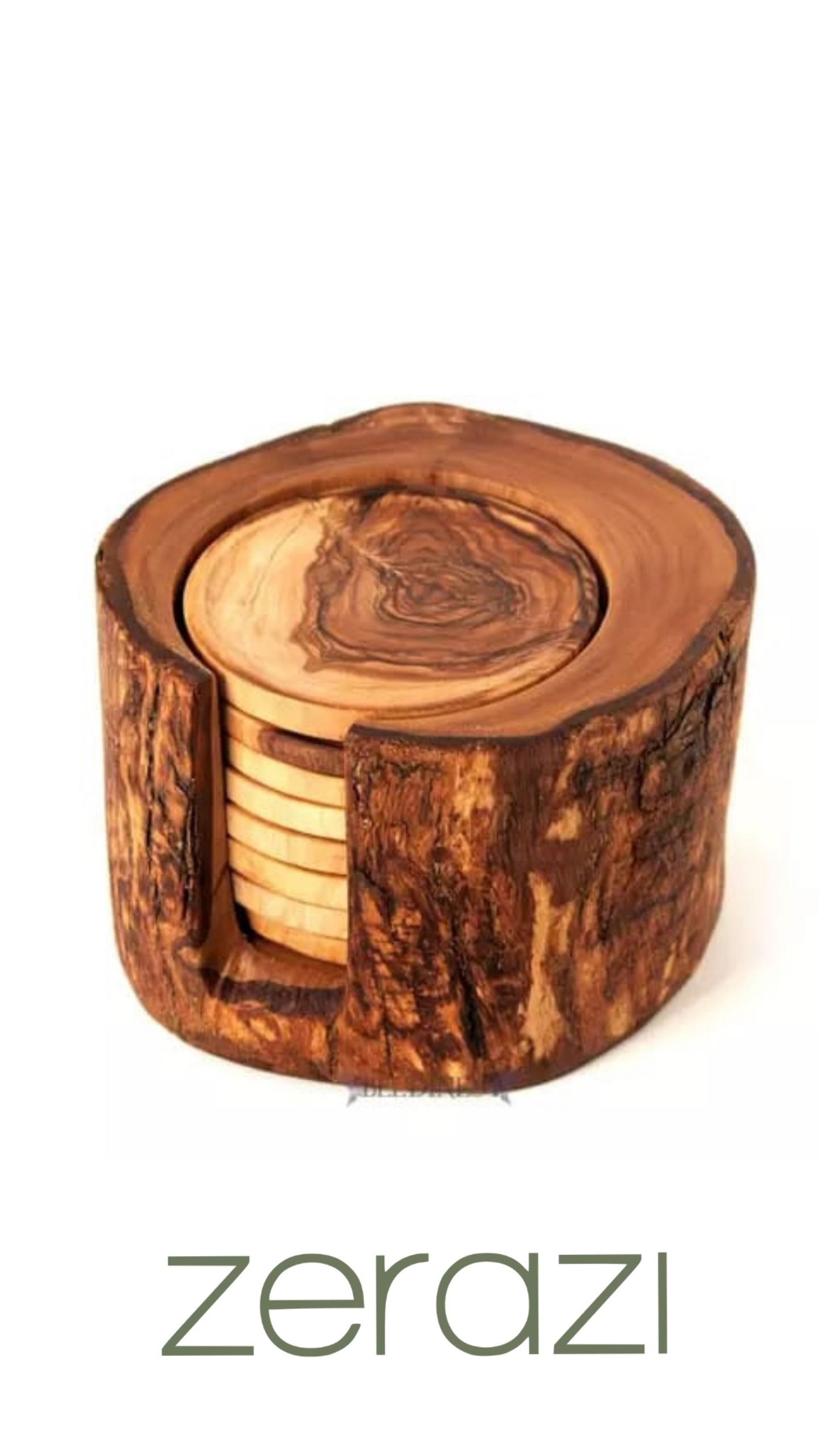 Zerazi | 6 coasters set In A Rustic Box | Olive Wood | Entirely Handcrafted | Durable | Hygienic