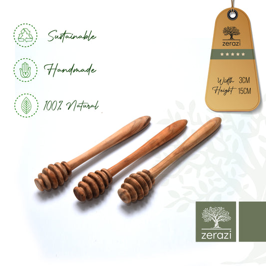Zerazi | Set of 3 Honey Spoons 16 cm | Olive Wood | Ecological | Entirely Handmade | Durable | Hygienic...