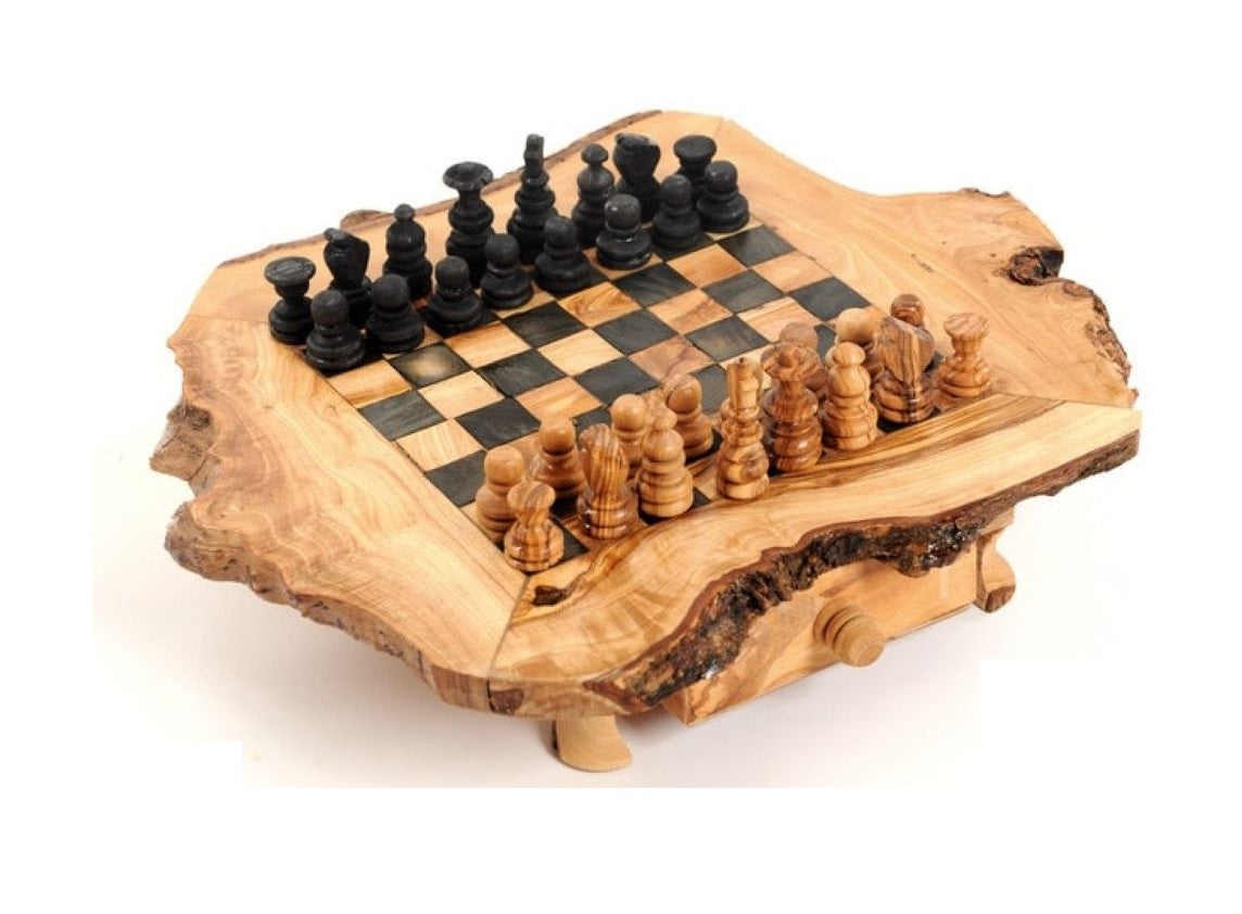 Zerazi - Olive Wood Chess Set - 30/30cm - Hand-carved Pieces, Storage Drawers, and Unique Design.