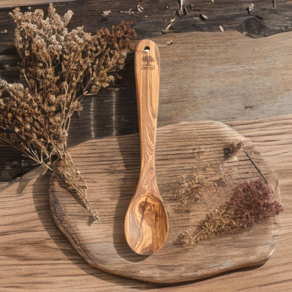 Set Of 3 Kitchen Utensils | Olive Wood | 1 Spoon | 1 Spatula | 1 Fork | 30cm