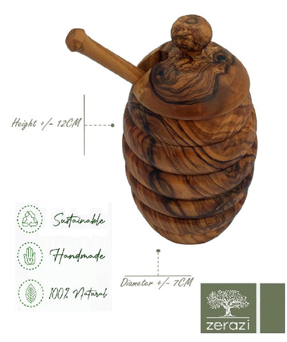 Zerazi | Honey Pot With Honey Spoon | Olive Wood | Ecological | Entirely Handmade | Sustainable | Hygienic